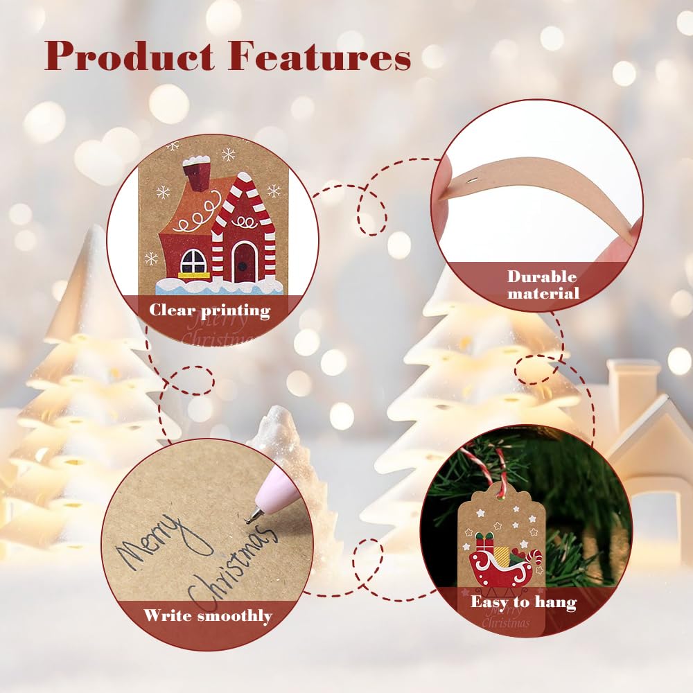 Etichette Regalo Natalizie Fengyang In Carta Kraft 20 Pezzi | Biglietti Con Cordino Per Albero Di Natale | Design Con Babbo Natale, Pupazzo Di Neve, Alce | White Card