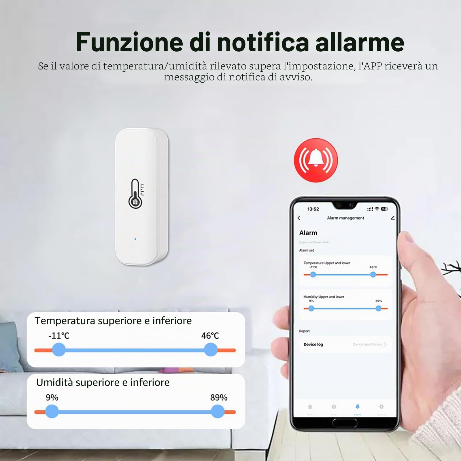 Termometro Igrumetro Smart,Sensore di temperatura e umidità interno con doppia modalità WiFi e Bluetooth,Monitor di temperatura ambiente con app,Archiviazione dati per casa,serra,garage e cantina.4PCS