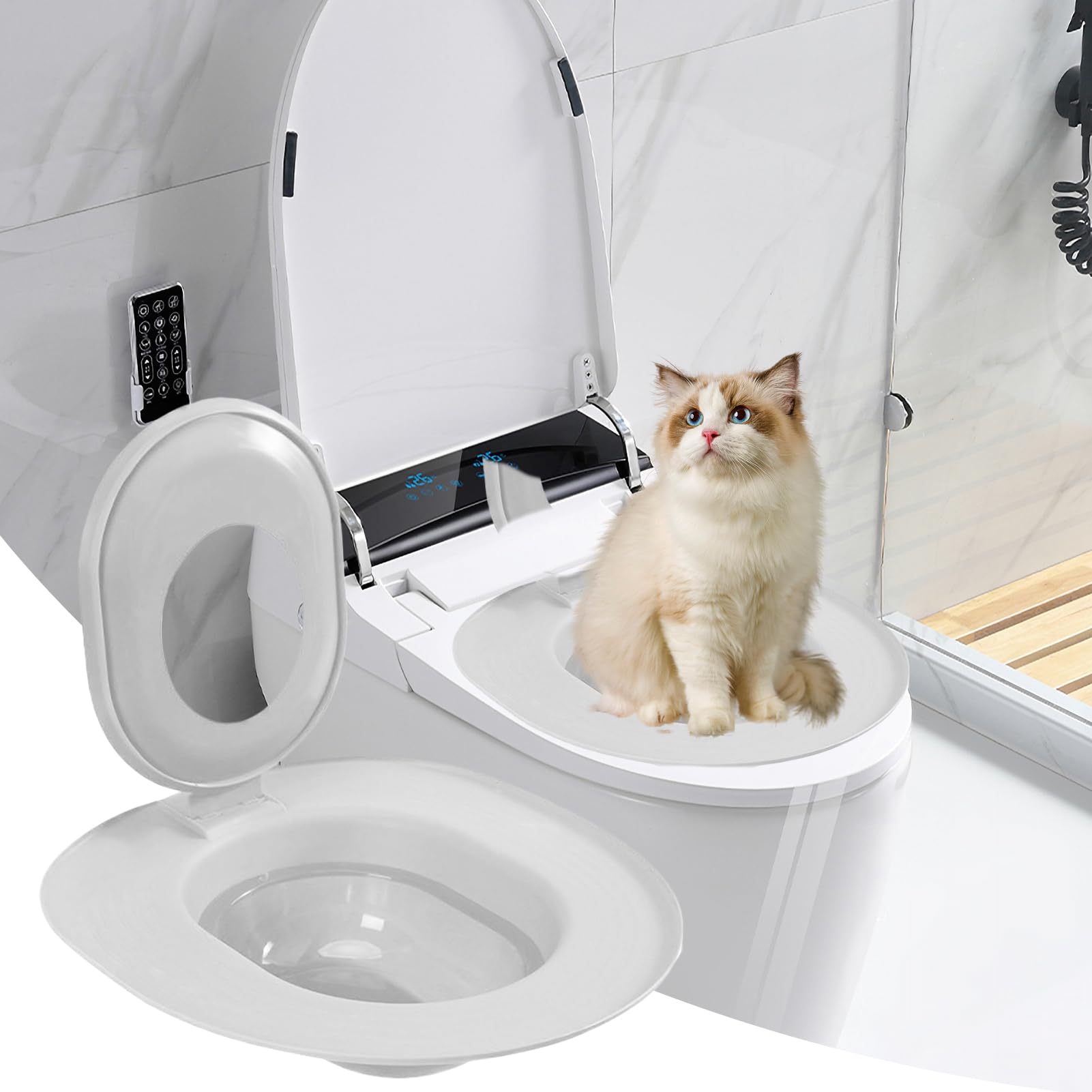 Kit di addestramento per il bagno dei gatti - Kit di addestramento per il sedile del WC dei gatti - Strumento sanitario con base non forata per gattino animale domestico