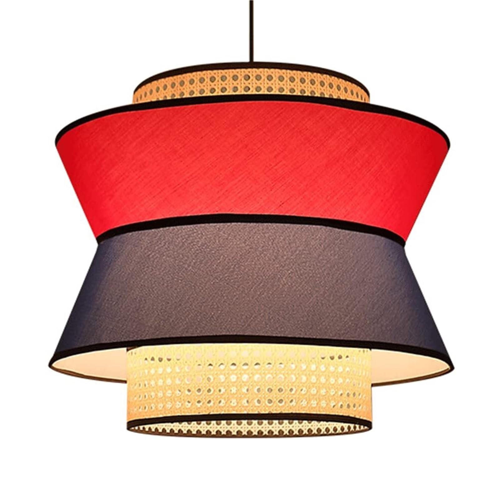 KBUUKYYXouy Geometric Ratttan Nordic Cloth Hanging Light Round Handwoven Vine Suspension Luminaire Home Style Decor Colorful Chandelier for Bedroom Living Room Bar Bedside