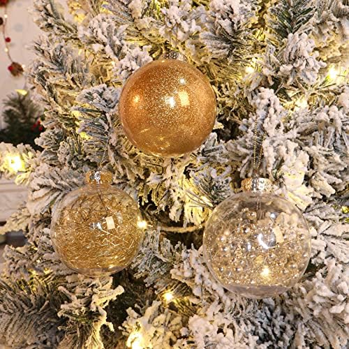 SHareconn Christmas Baubles , 80 Pcs Clear Shatterproof Plastic Christmas Balls, Christmas Tree Decoration Ornaments DIY Transparent Baubles for Holiday / Wedding / Party,Gold
