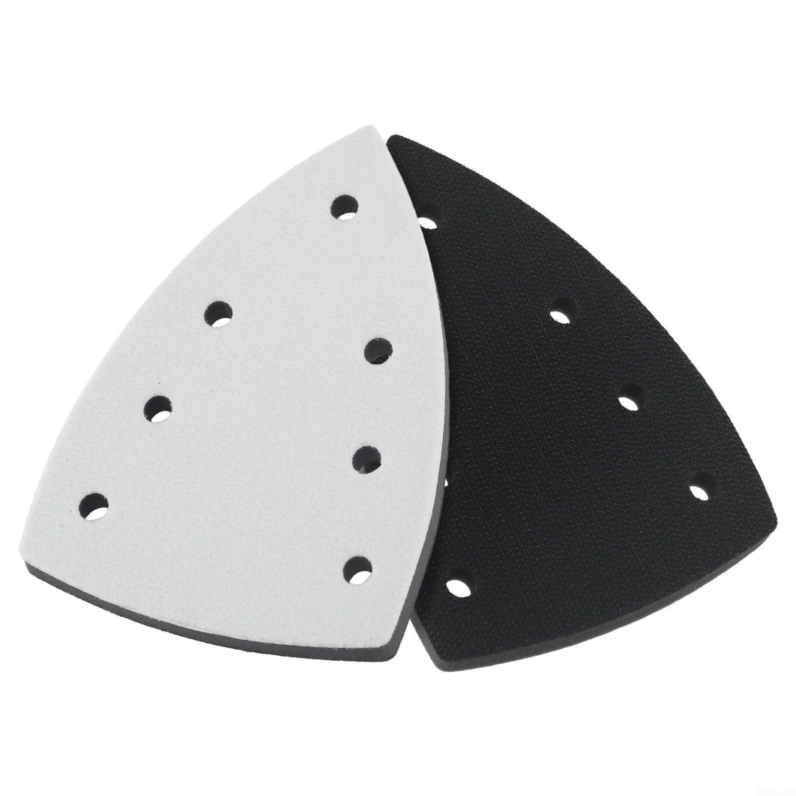 Platorello abrasivo triangolare, 100 x 150 mm, 7 fori e interfaccia ad anello, per levigatrici elettriche, piastra di ricambio in schiuma EVA, per dischi di carta vetrata, accessorio