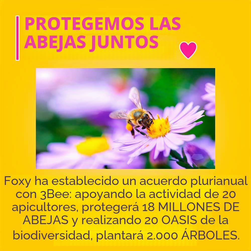 Foxy Love the Bee | Papel higiénico 56 rollos de 225 hojas | 2 capas de alto grosor | FSC | 100% energía eléctrica renovable | Embalaje fabricado con plástico reciclado