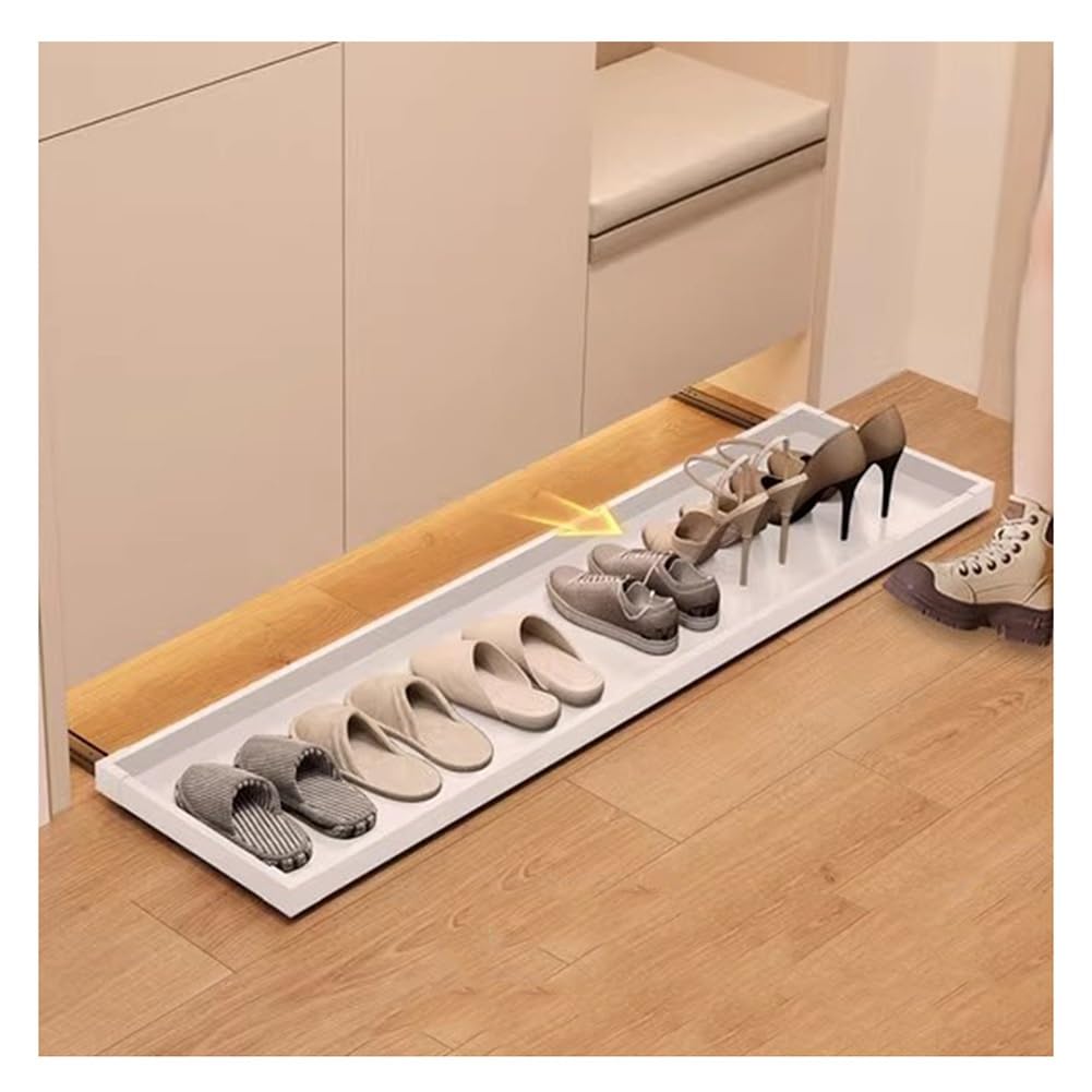 Zapatero extensible para debajo de la cama, estante extraíble para entrada, estante blanco que ahorra espacio (66 x 31 cm) - Versátil Sto Solut para zapatos y artículos