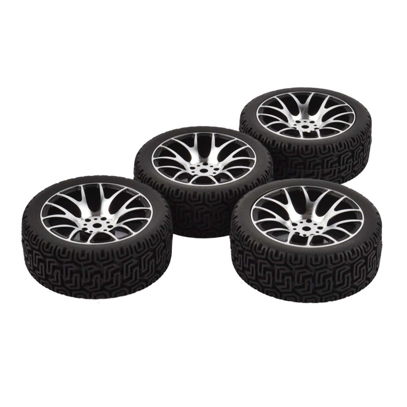 KEEDA 1/10 RC Car 68 mm Rally Tyres Rubber Tyres and Alloy Wheels Rims for 1:10 RC On Road Car Traxxas Tamiya HSP HPI Kyosho 1/16 RC Rally Car (Black) - Image 4