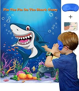 Pin The Fin On The Shark Party Games for Kids Birthday Party Supplies Baby Shark Party Games Include Large Shark Games Pos...