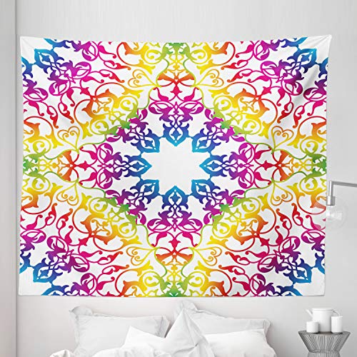 Ambesonne Ethnic Tapestry King Size, Abstract Ombre Vivid Rainbow Colored