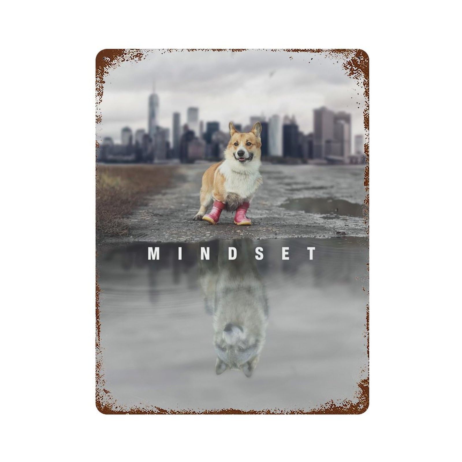 Mindset Is Everything Rust Effect Tin Sign 15.7"x11.8", Vintage Wall Decor for Bistro, Counter And Cafe Decor