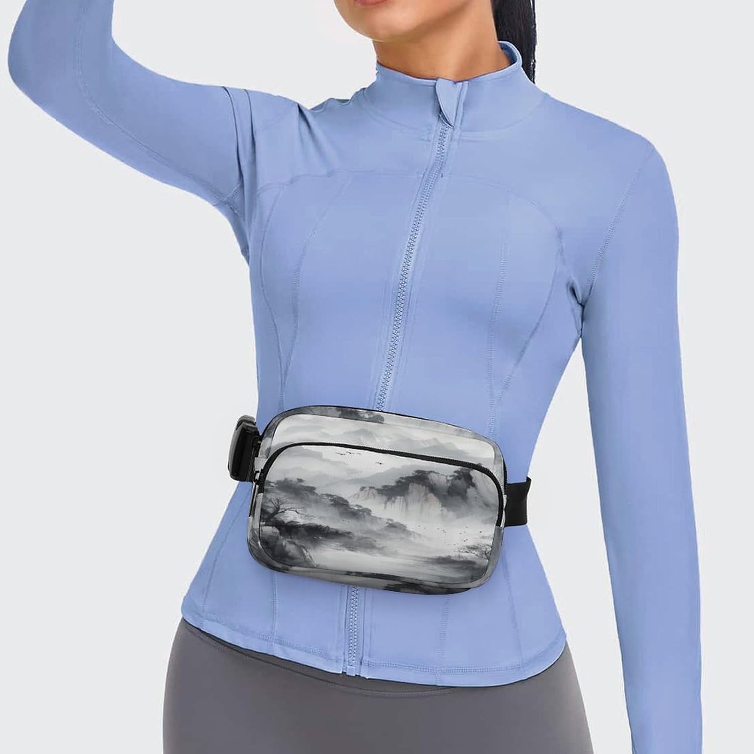 Abstract Ink Painting Fanny Pack Belt Bag with Adjustable Strap Fashion Waist Bag for Outdoor Sports Hiking