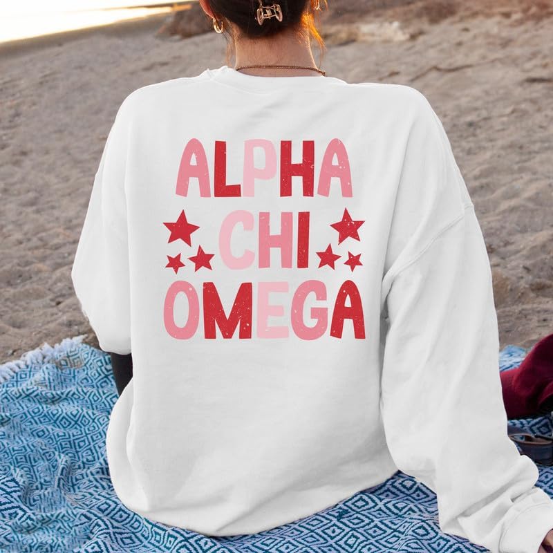 Alpha Chi Omega Sweatshirt - Alpha Chi Red Stars Sorority Crewneck Sweatshirt