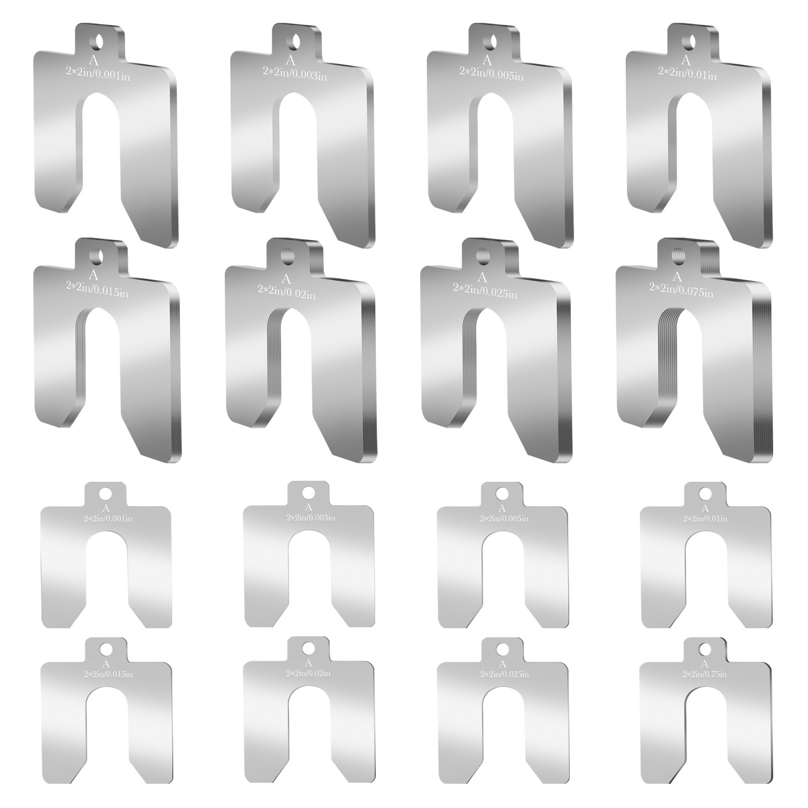 Stainless Steel Shim Kit - 32 Pcs Size A, 2"x2" Slotted Metal Shims for Leveling, Motor Door Alignment, Machine Adjustment - Industrial Shim Assortment with Storage Box for Machinist, Repair & Shop