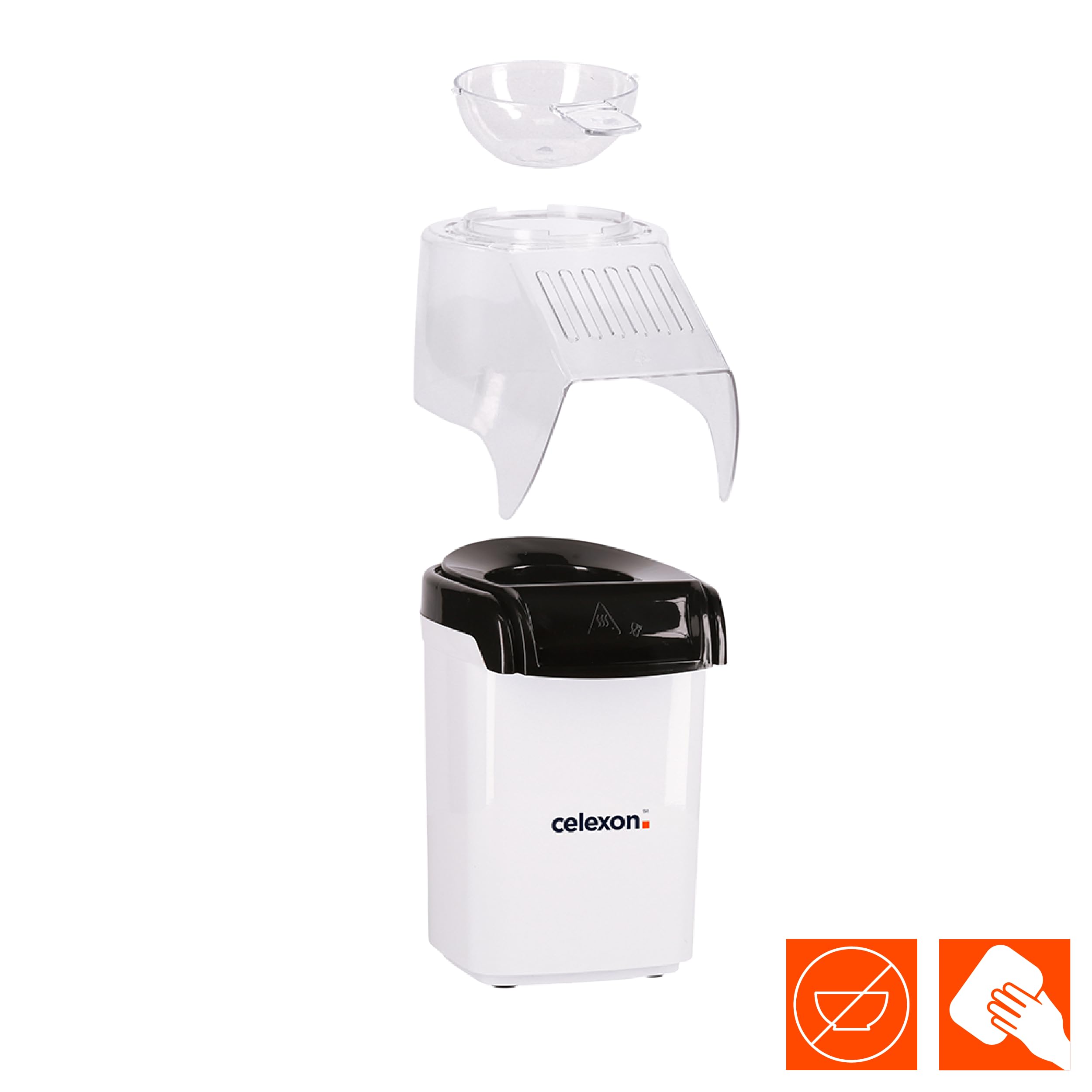 celexon CinePop CP150 maszyna do popcornu – 13 x 19 x 29 cm – waga: 900 g – biała – łatwa do czyszczenia – bez oleju/o niskiej zawartości tłuszczu – urządzenie do robienia popcornu