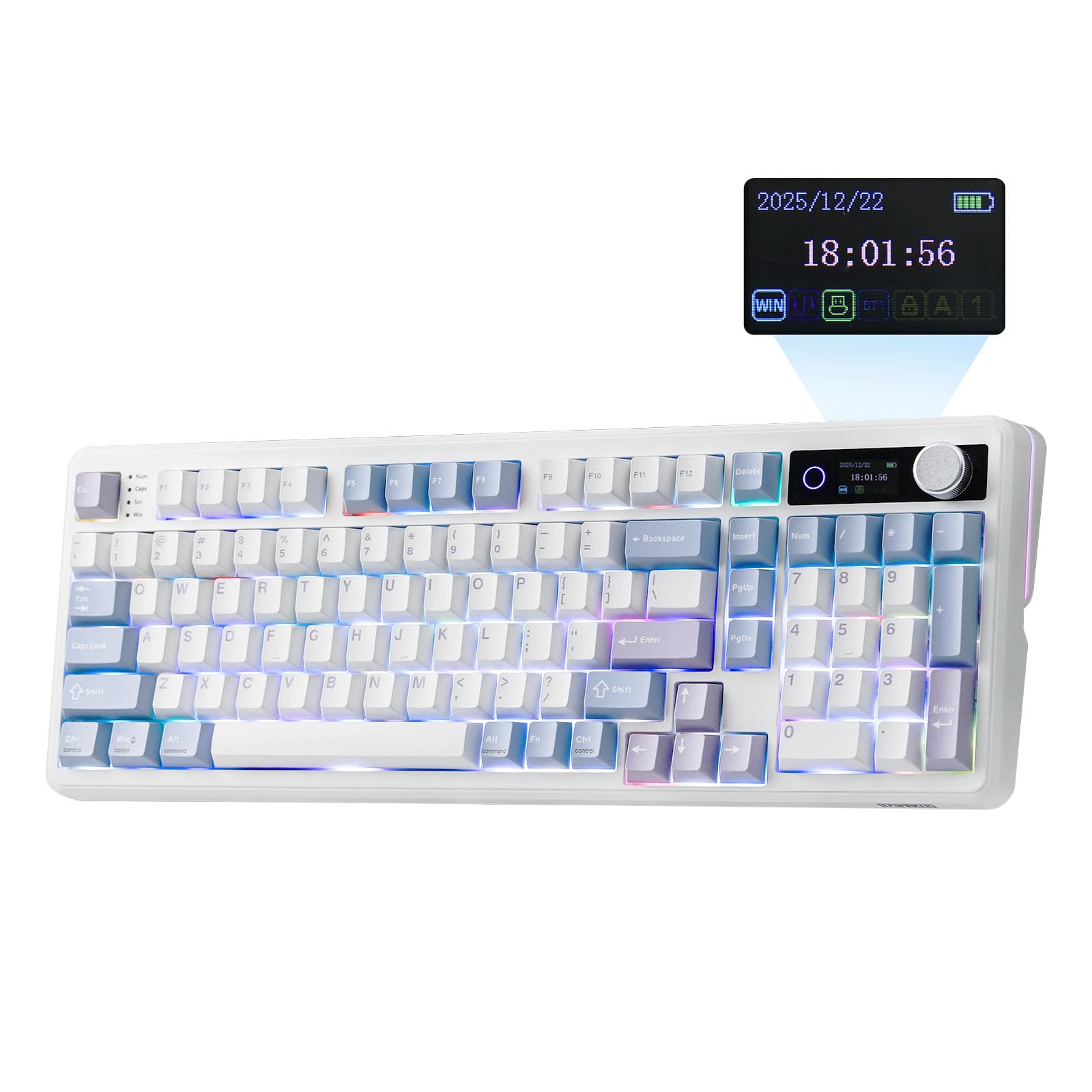 EPOMAKER TH99 PRO 96% Mechanische Tastatur mit Bildschirm & Knopf, Kabellose Gaming-Tastatur RGB, 2,4 GHz/BT, Hot Swap, Custom Driver, Gasket, 10000 mAh, für PC/Mac (Weiß, Sea Salt Silent)