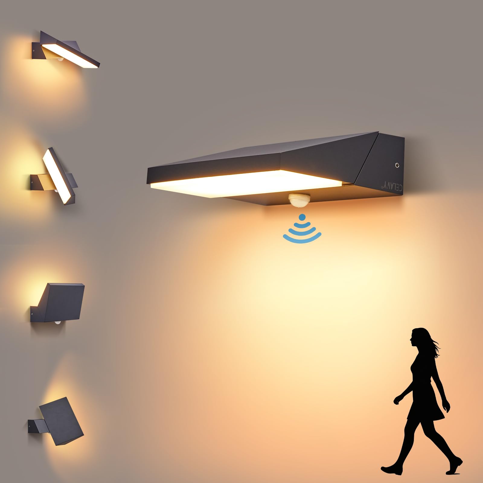 Außenleuchte Außenlampe mit Bewegungsmelder Anthrazit, LED Ausenbeleutung Hauswand Aussenlampe Wand Aussenleuchte IP65 Lampe Wandleuchte Wandlampe aussen außen, Außenbeleuchtung Terrasse