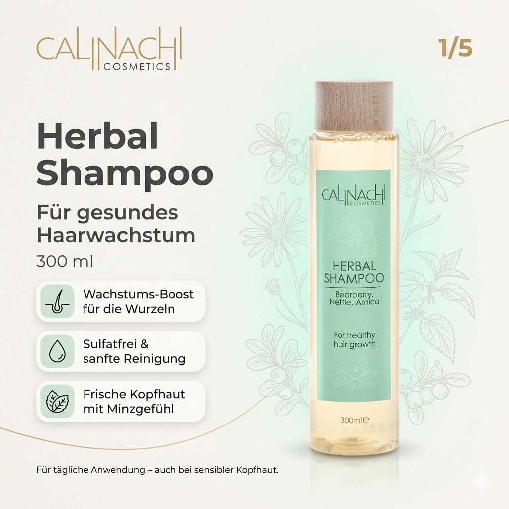 CALINACHI Kräuter-Shampoo & Haarserum Set 300+30 ml Procapil | 2-Schritte Kopfhaut-Routine aus Bärentraube-Kräuter-Shampoo und leichtem Serum für Glanz und bessere Kämmbarkeit