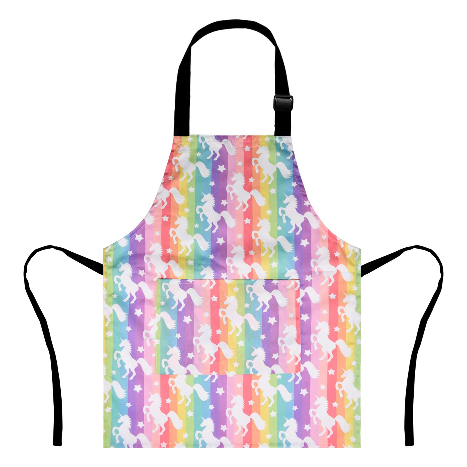 XonyiCos Kids Boys Dinosaur Apron with Pockets, Girls Aprons for Cooking, Painting, Kitchen Chef Apron for Children 3-12 Years, Rainbow & Unicorn, 3-5 Years