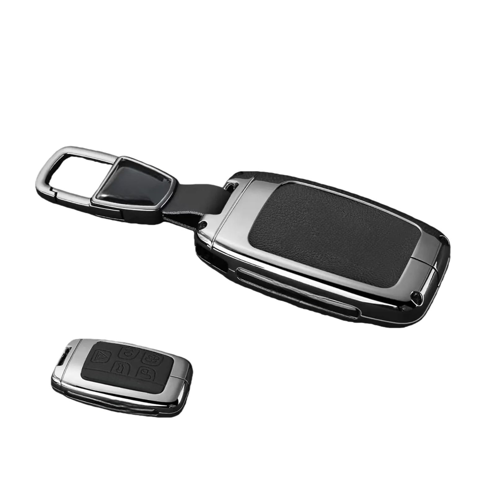 Alloy Leather Car Key Case Fob Cover Compatible For Jaguar XEL E-PACE 2019/Jaguar XE E-Pace XF F-TYPE/XJ C-X16 V12 XJL Accessory(A-gun black chain)