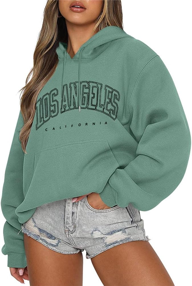 Tomwell Oversized Hoodie Damen Los Angeles Pullover Winter Kapuzenpullover Langarm Sweatshirt Casual Hoody mit Kapuze