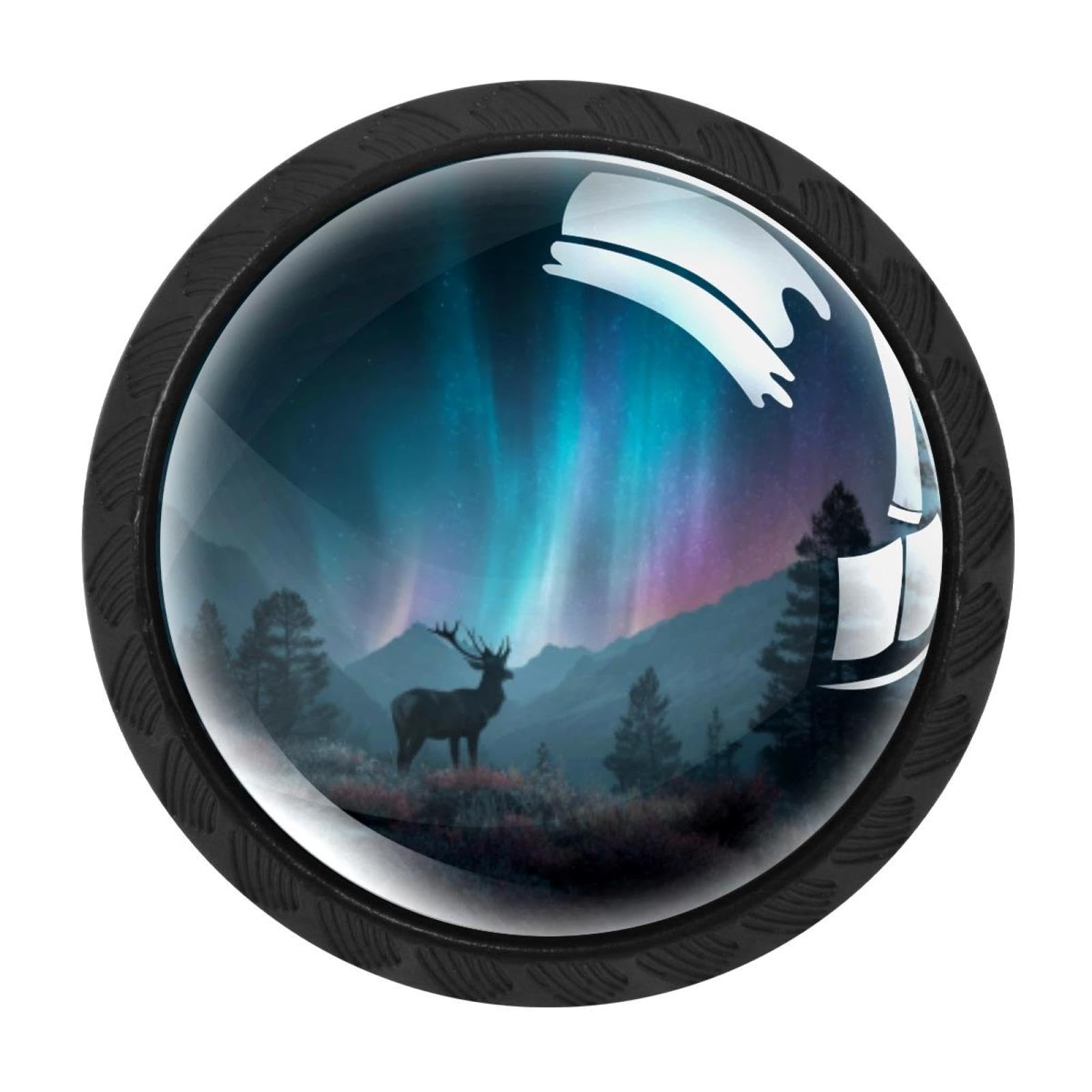 Chenzzzz Multicolored 01 4 Pieces Dresser Knobs Burid The Northern Lights With A Deer (1) Drawer Knobs Cabinet Knobs Pull Handles For Home Kitchen Office