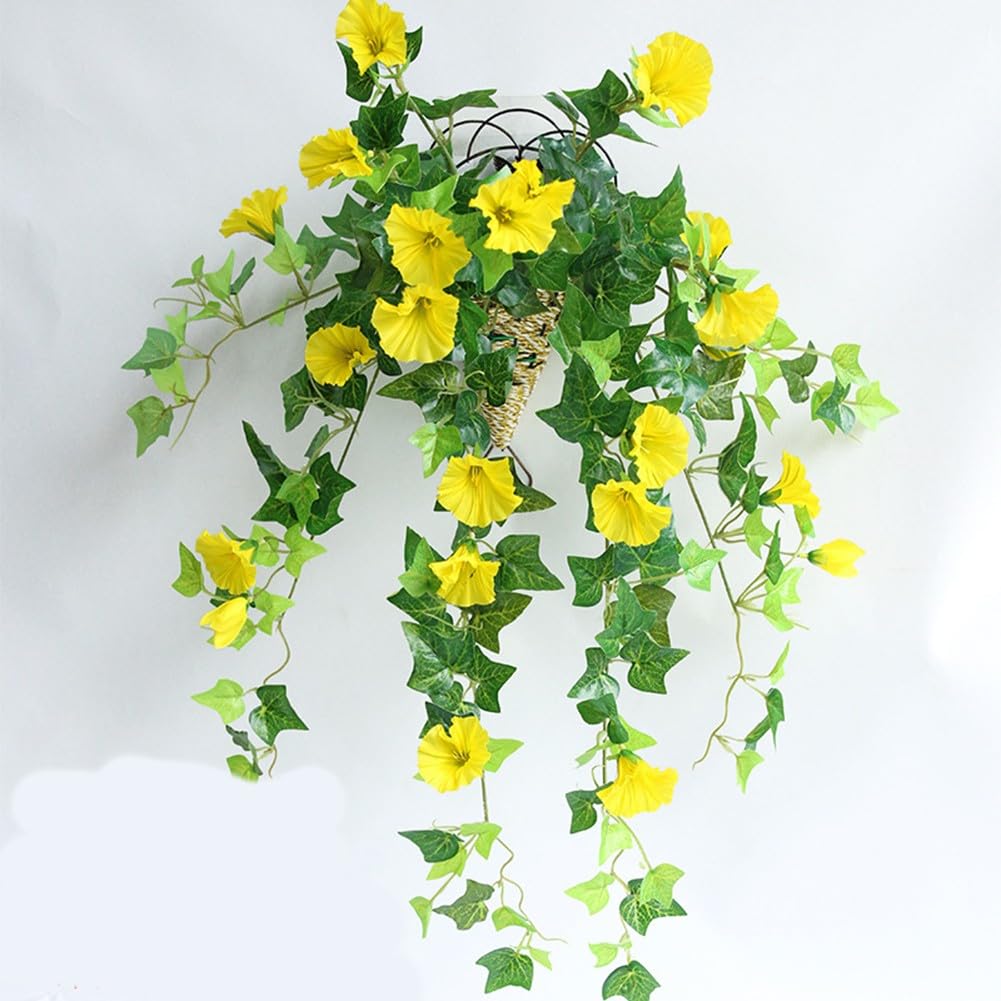 Lot de 2 guirlandes de lierre artificielles Morning Glory en plastique à suspendre pour décoration murale, maison, bureau, chambre à coucher, extérieur