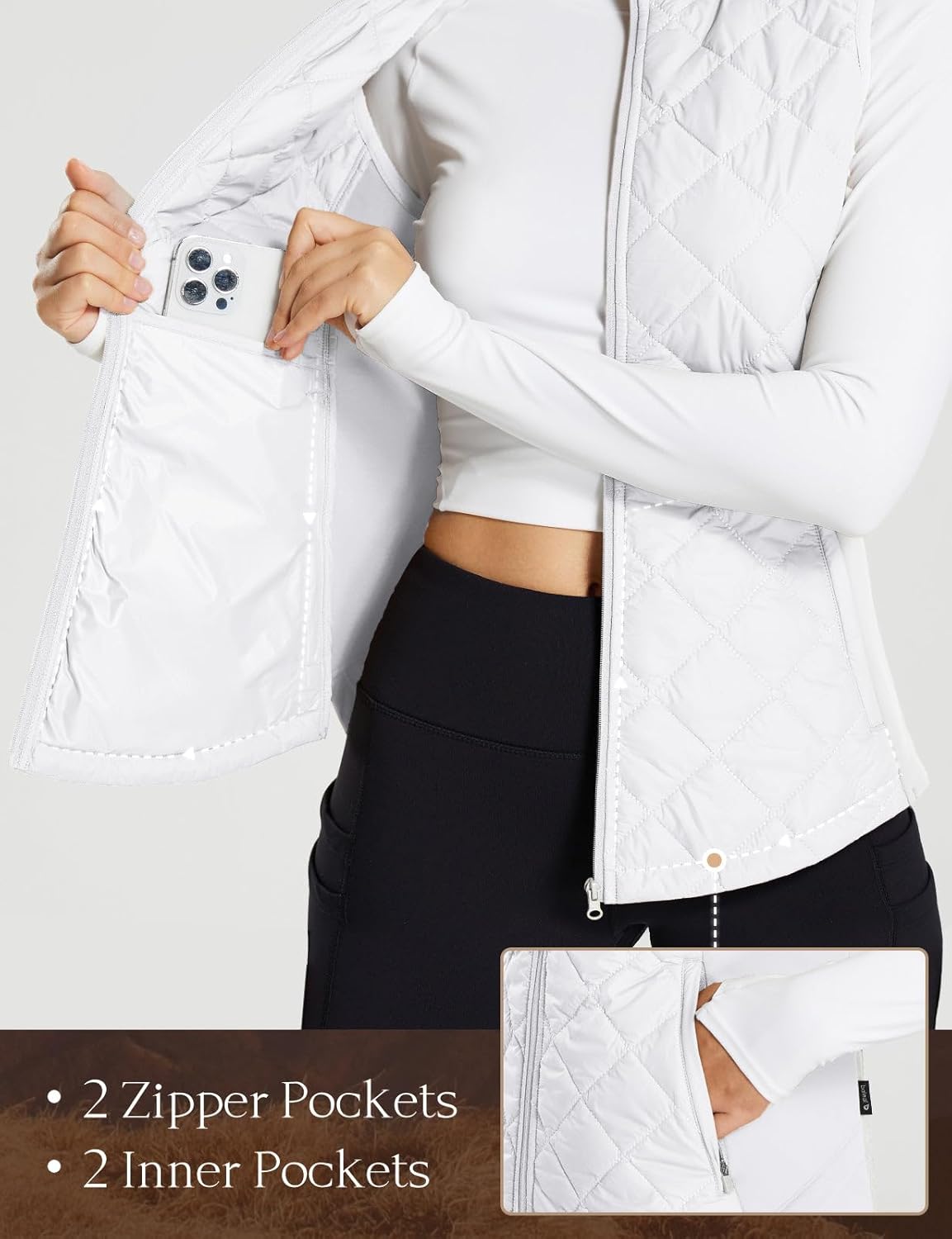 baleaf Women's Puffer Vest Lightweight Winter Warm Stand Collar Quilted Vests Water Resistant Zip Pockets - Image 4