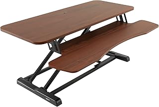 VIVO 36 inch Desk Converter, K Series, Height Adjustable Sit to Stand Riser, Dual Monitor and Laptop Workstation with Wide Keyboard Tray, Dark Walnut Top, Black Frame, DESK-V036KA