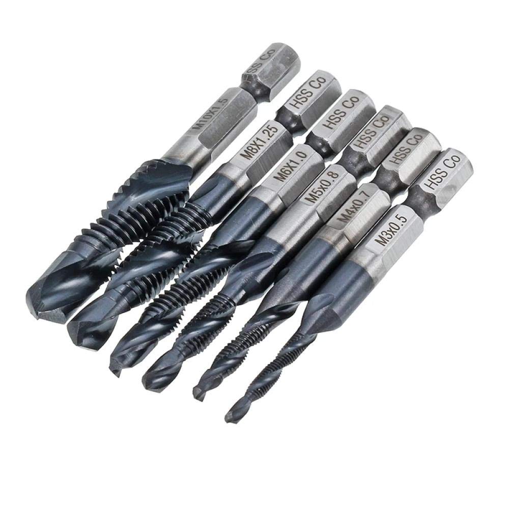 6pcs M3-M10 Combinazione Trapano Bit Set Bit Set HSS-Co Tialn Coated HRC89 1/4 "Shank Debrir CoverSink Bits per la perforazione dell'acciaio 304