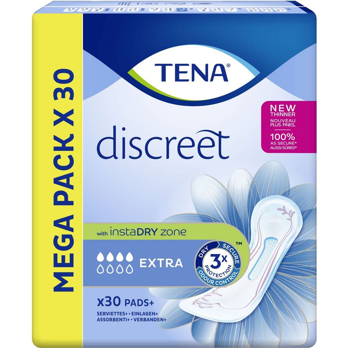 TENA Discreet Extra - Serviettes Incontinence Femme Mega pack 30 Serviettes