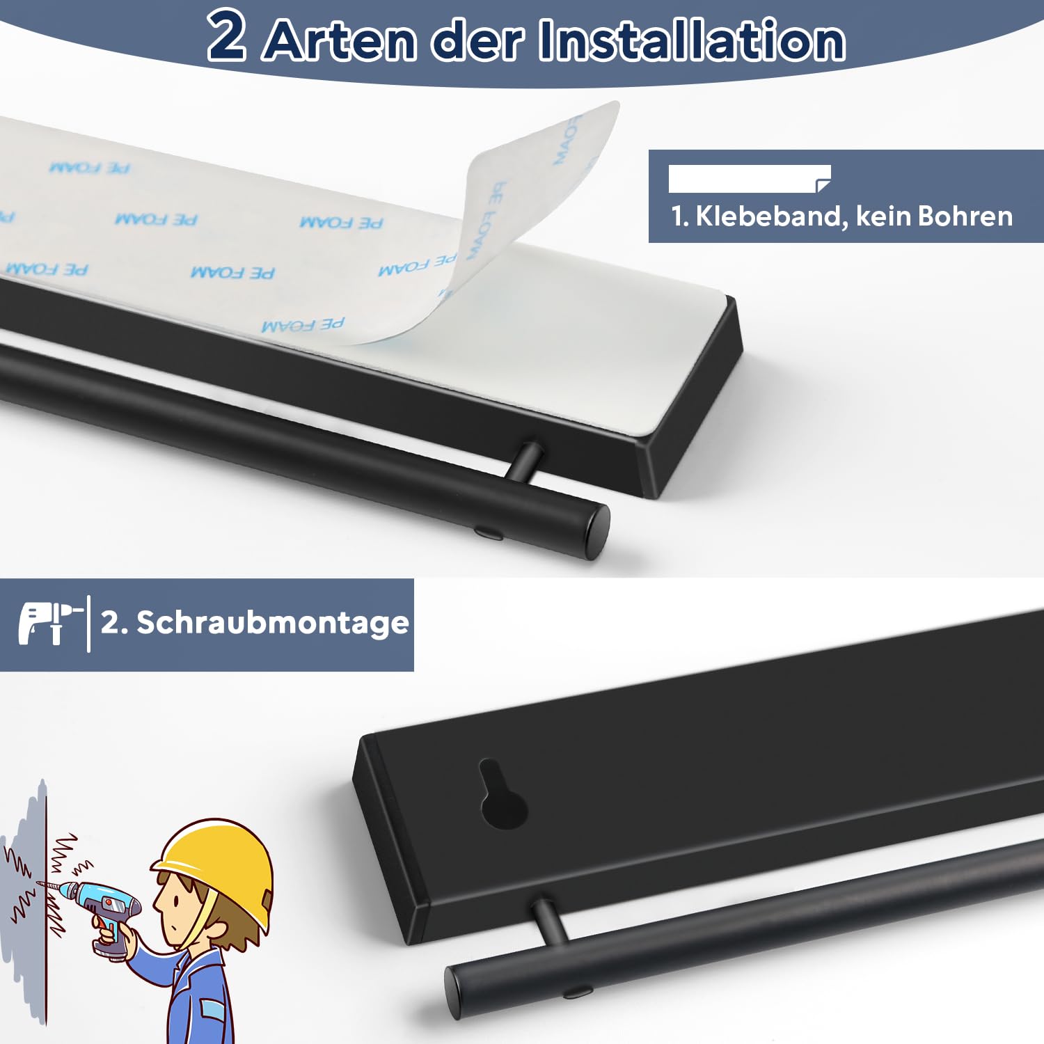 Dmore Supporto Magnetico per Coltelli da 30 cm Con 5 Ganci - Barra Nera Autoadesiva per Utensili Con Nastro e Viti