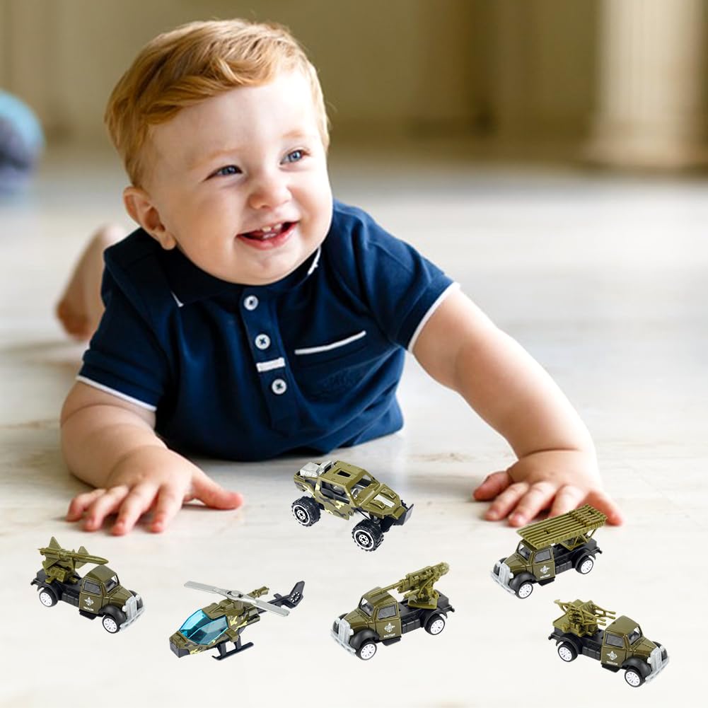 Jouet Militaire, 6PCS Militaire Jouet Voiture Miniature Véhicule Militaire Moulage sous Pression Véhicule de l'armée avec Tank Hélico Camion Militaire Jouet Voiture Modèles Cadeau pour Enfants 4 5 6 7