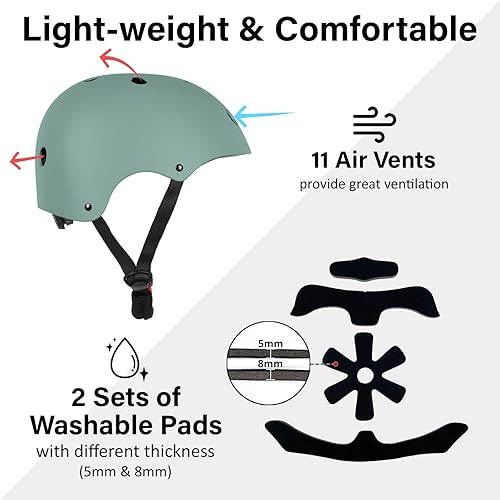 Miniatura 42 de Casco de bicicleta de monopatín, ligero ajustable, multideporte para bicicleta, patinaje, scooter, 3 tamaños para adultos, jóvenes y niños Mate