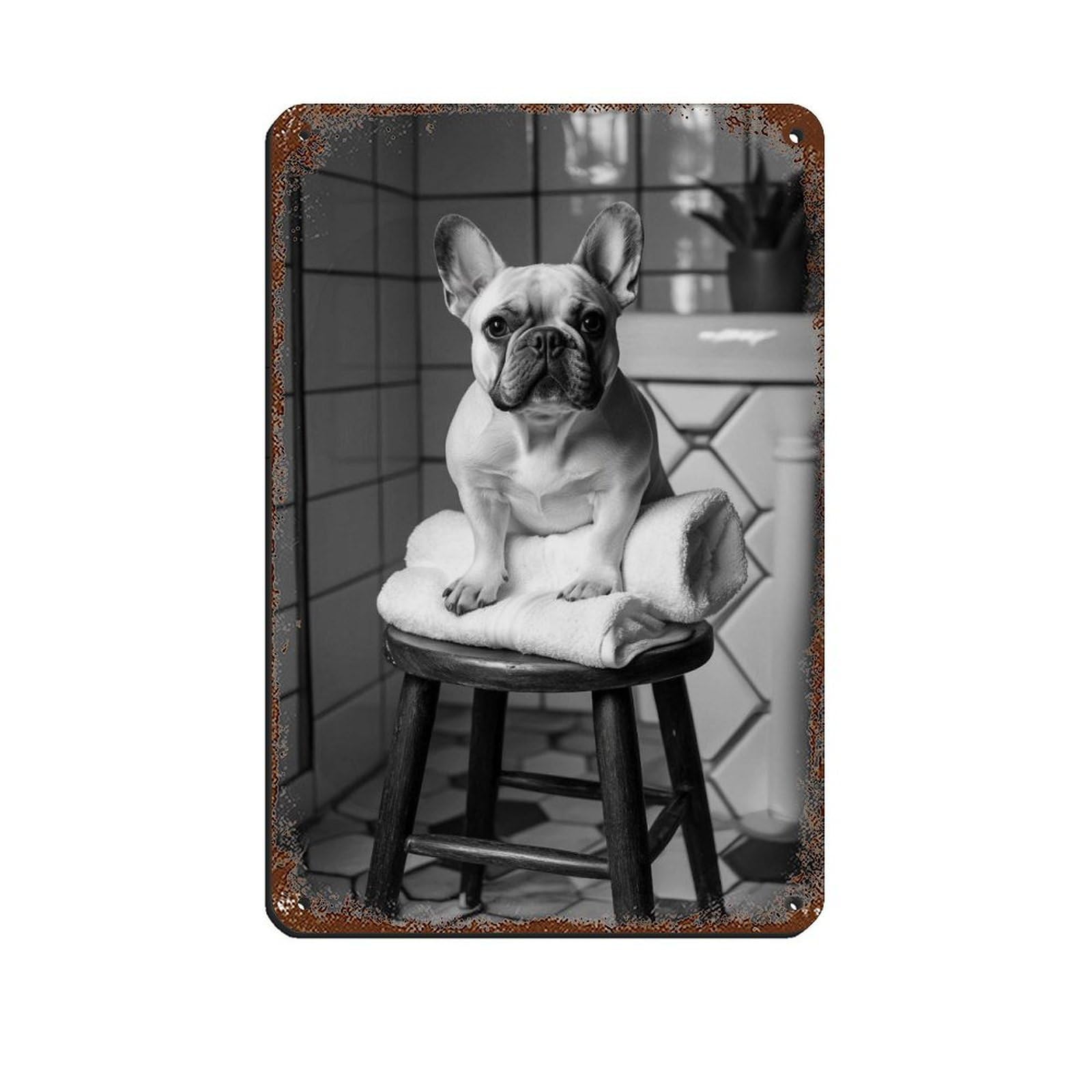 Lxwnze 20L X 30W Cm French Bulldog, Black And White Dog Tin Sign Vintage Metal Pub Club Cafe Bar Home Wall Art Decoration Poster Retro 8X12inch(20X30cm)