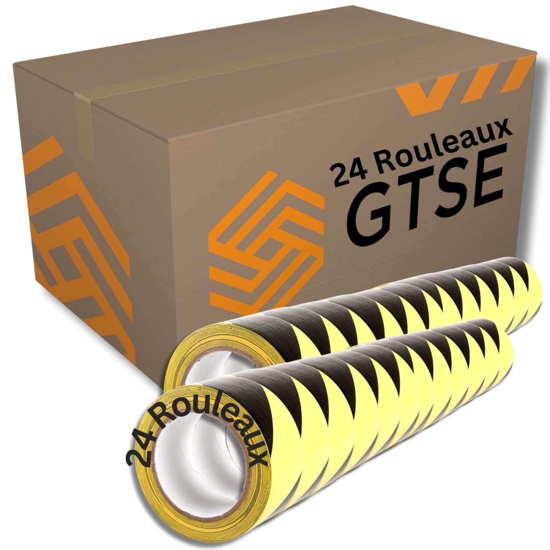 GTSE - Ruban de Marquage au Sol Jaune/Noir 50 mm x 33 m Lot de 10 rouleaux | Adhésif résistant, forte visibilité - idéal pistes de danse, gymnases, entrepôts et zones de sécurité