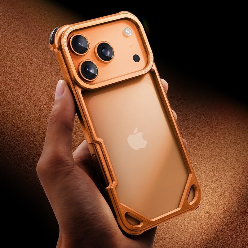 Coque iPhone 15 Pro orange sans cadre pour éviter la surchauffe métal