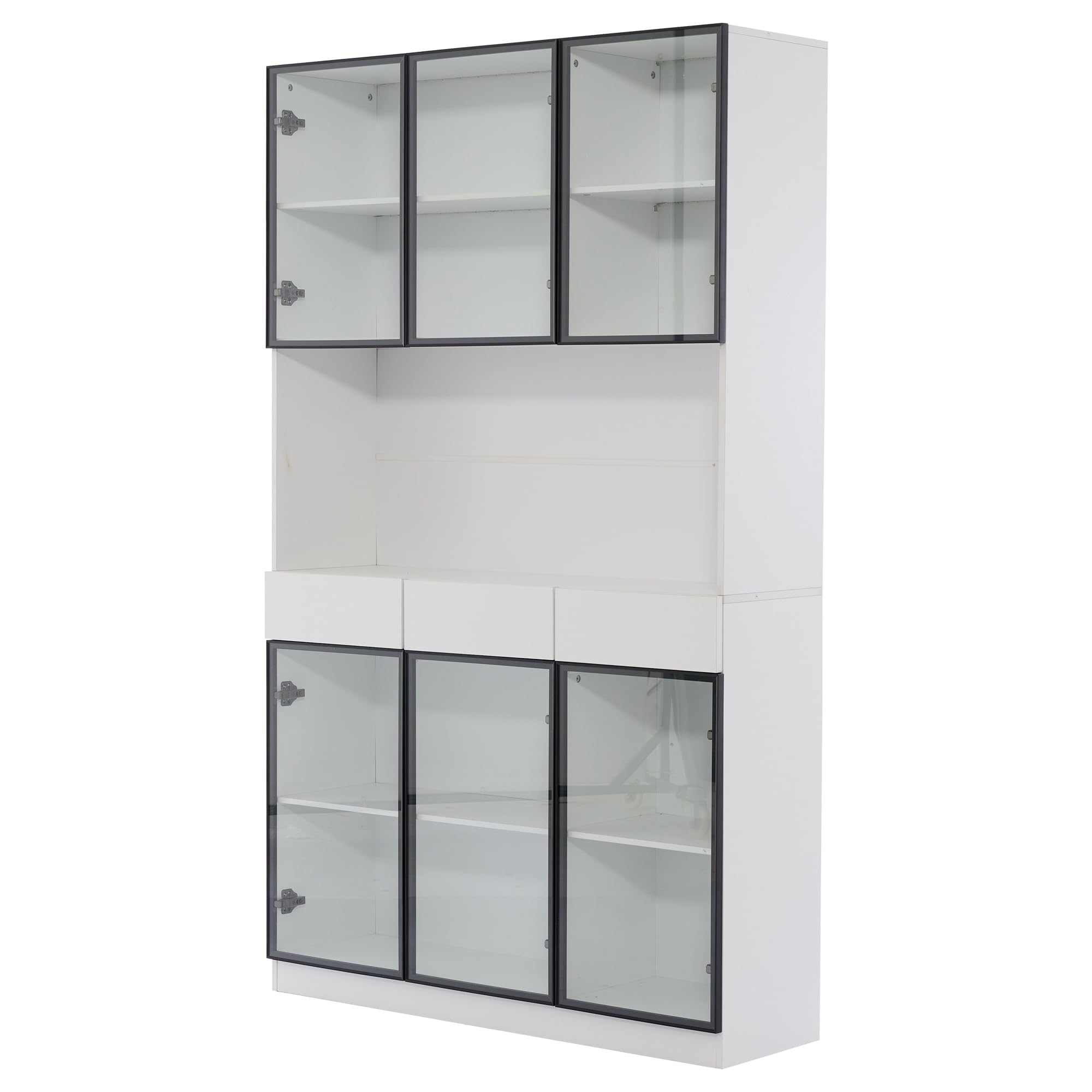 Armario de cristal para puerta, 36 x 120 x 200 cm, blanco – marco de puerta negro, armario de vitrina, estantería de almacenamiento múltiple para colección, dormitorio, salón, oficina