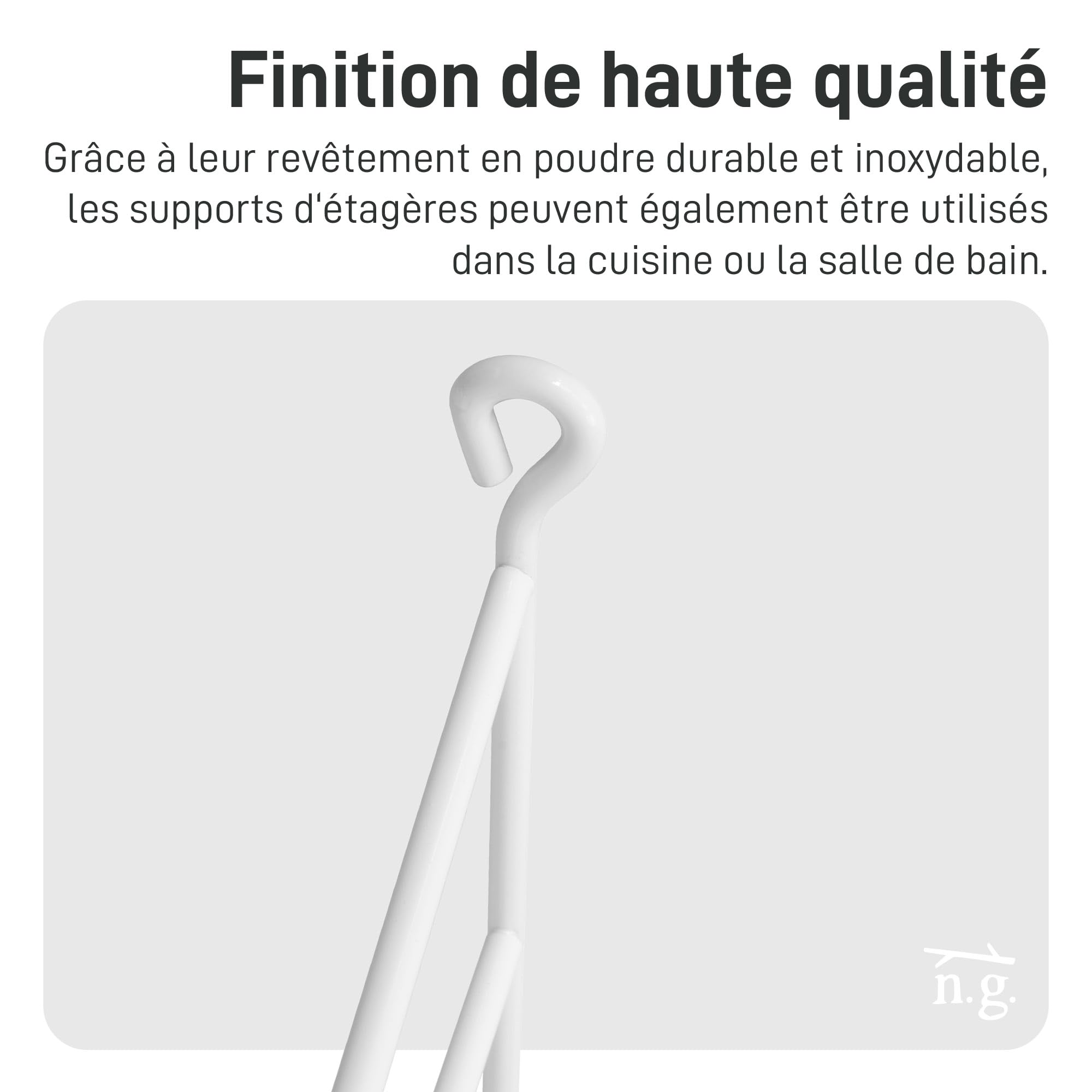 Natural Goods Berlin TEGEL Lot de 2 supports d'étagère, en métal, 6 niveaux, 250 mm, blancs, pour étagères suspendues, dans le salon, la cuisine, la salle de bain et le débarras