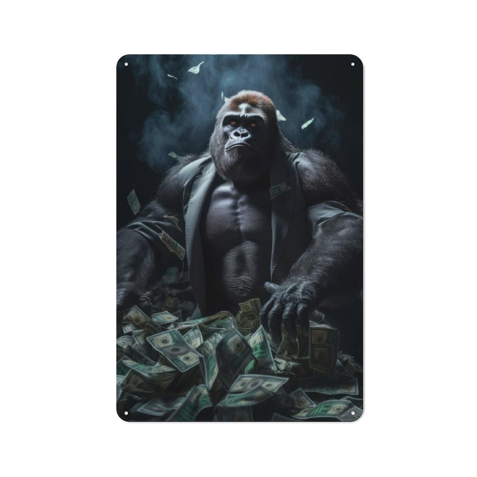 Gorilla Money Dollar Bills Metal Wall Art Sign 30x20cm, Retro Vintage Wall Decor for Kitchen, Hallway, Bar Or Small Cafe
