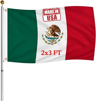 Double Sided Mexico Flag 2x3 FT Outdoor- UV Fade Resistant 3Ply Mexican National Flags Canvas Header with 2 Brass Grommets Easy to Rising