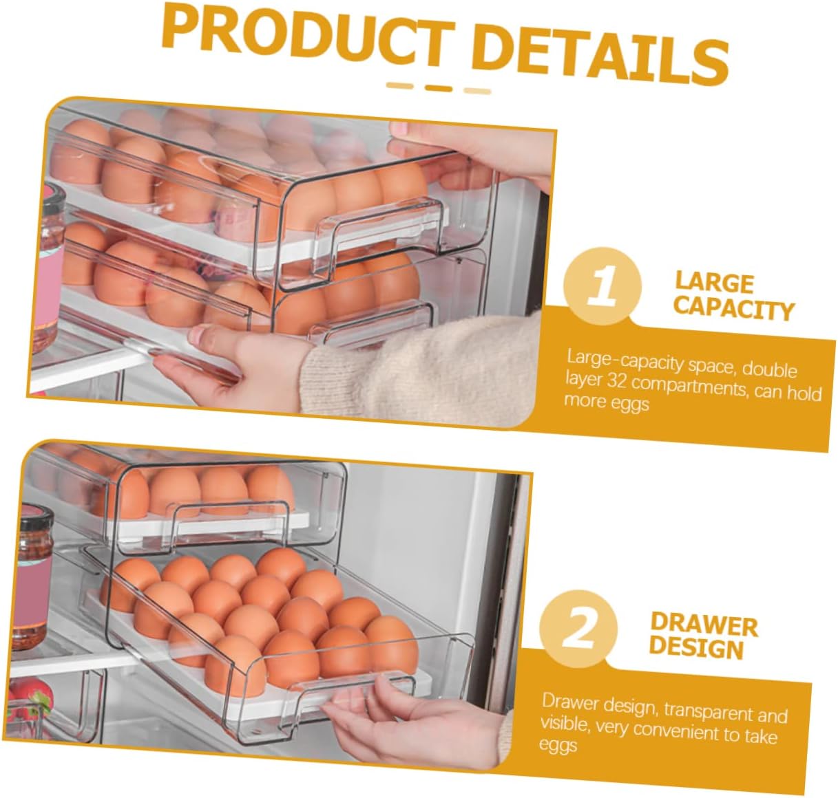 Refrigerator Organizer Bin Double Layers Compartments for Fresh Storage Container for Fridge Holder for Easy Access and Ventilation