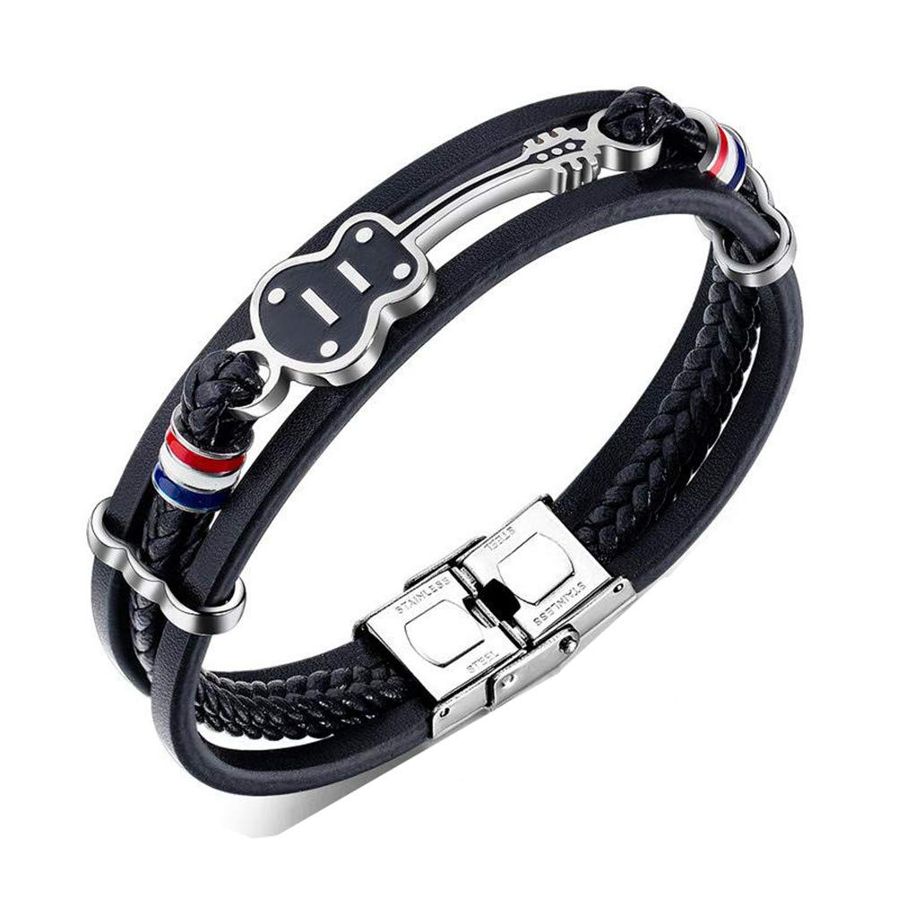 ATEIELLI Bracciale Uomo Chitarra PU Pelle Acciaio Inossidabile 'Musica Serie' 21cm o piu‘ corta JWB306
