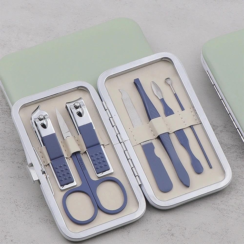 Handheld Sized Nail Clippers Set Tools Manicure Set Professional Stainless Steel Travel Case 7 in 1 for Men