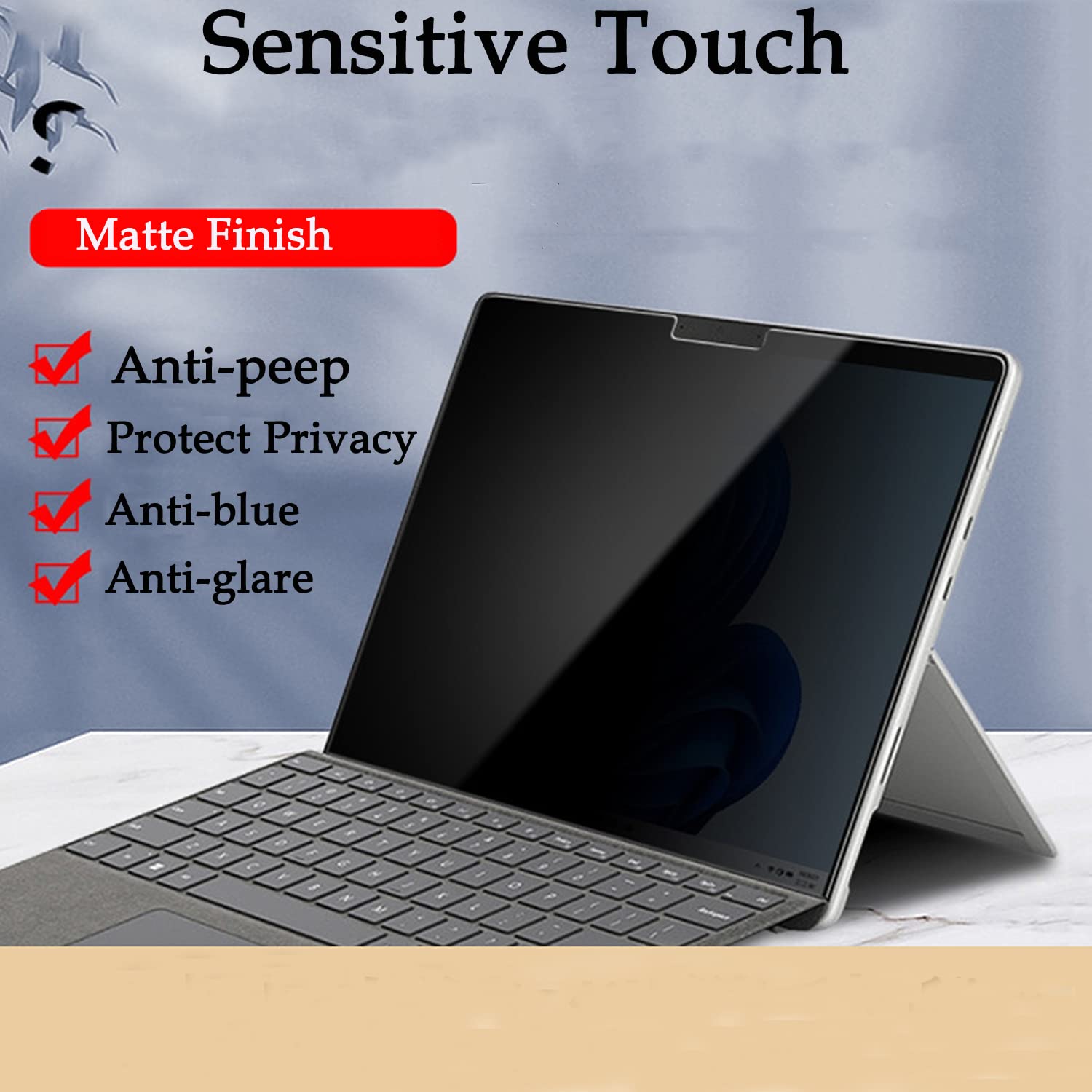 Protector de pantalla de privacidad para Surface Pro 7 Plus, Pro 7, Pro 6, Pro 5, Pro 4 de 12.3 pulgadas, protector de pantalla antiespía oscuro para Surface Pro 7+/7/6/5/4 de 12.3 pulgadas