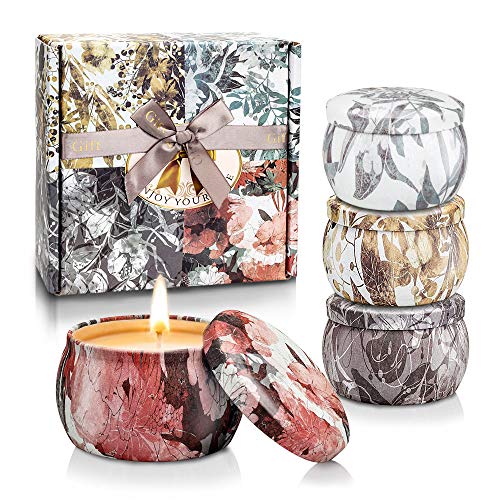 YMing Bougies Parfumées, Coffret Cadeau de 4, Freesia, Lavande, Romarin et Vanille Française pour La Purification de L'air et la Relaxation du Corps