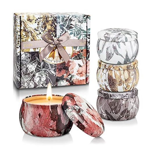 YMing Bougies Parfumées, Coffret Cadeau de 4, Freesia, Lavande, Romarin et Vanille Française pour La Purification de L'air et la Relaxation du Corps