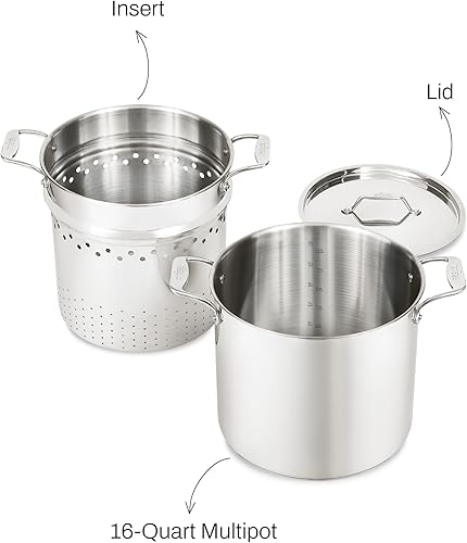 Miniatura 7 de All-Clad Simply Strain Olla de Acero Inoxidable, Multiolla con Inserto y Tapa, 16 Cuartos Apta para Inducción Horno Asador hasta 600F, Colador,