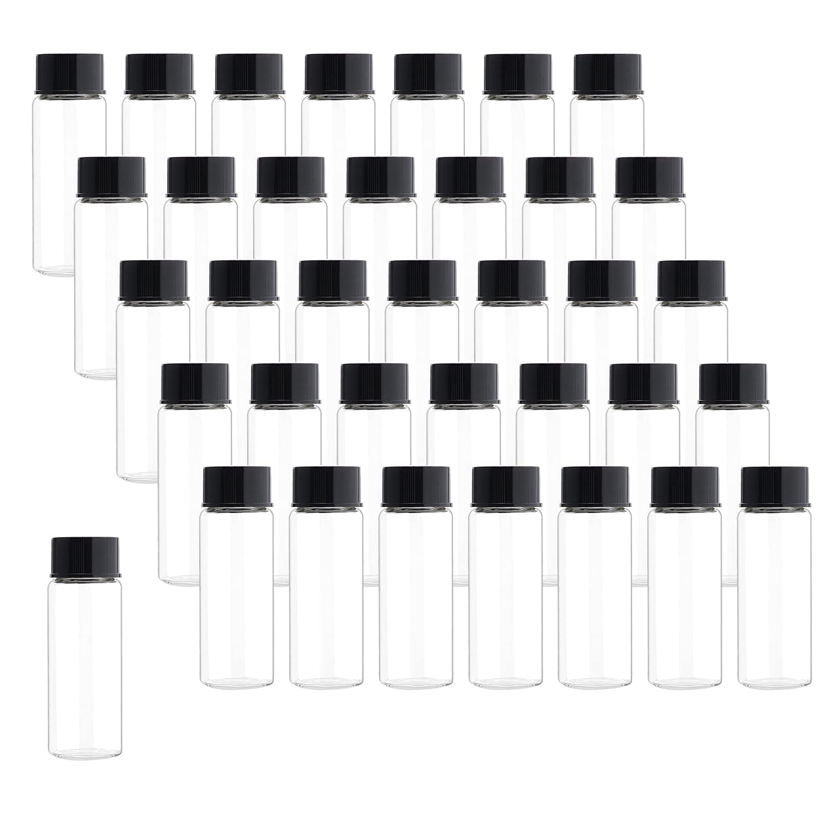 Rowiz36 Pack 15ml Clear Glass Sample Vials, Empty Glass Bottles with Screw Cap Lab Liquid Sampling Bottles for Chemistry Lab Chemicals (Black cap)