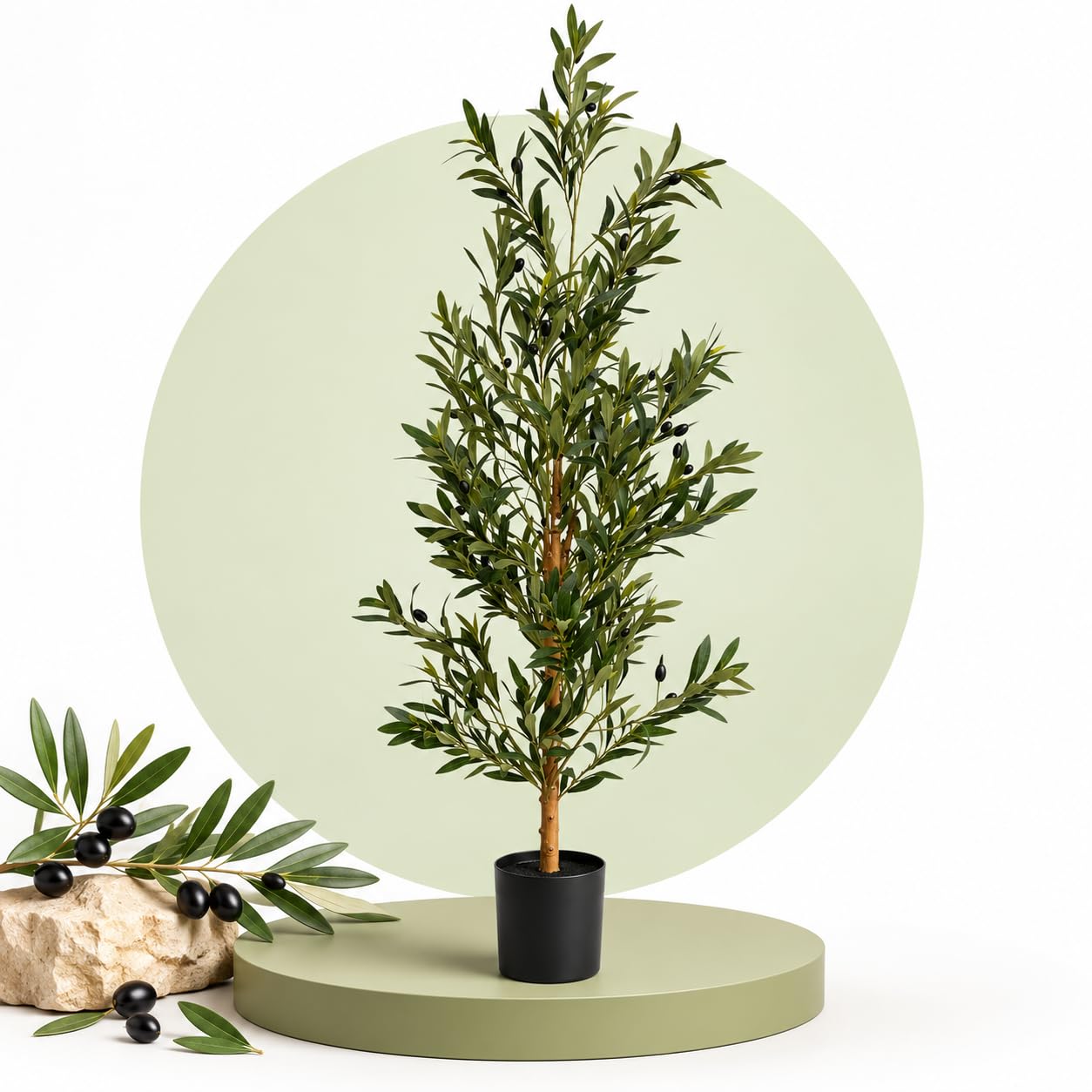 Olivenbaum künstlich 150 cm, Deko Kunstpflanze in stabilem Topf