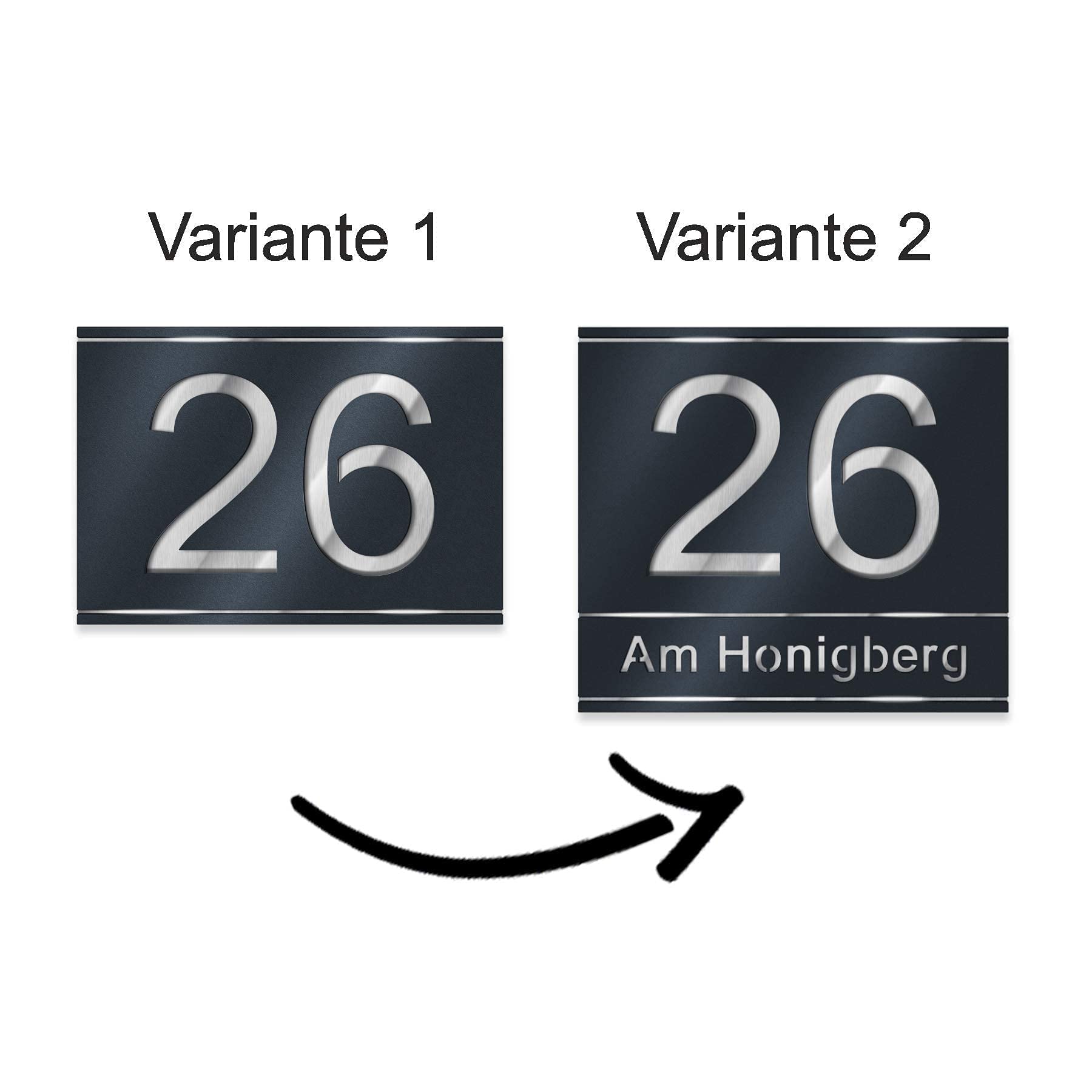 Metzler Hausnummer aus V2A Edelstahl, individuelles Hausnummernschild in Anthrazit RAL 7016 mit ausgelaserter Hausnummer. Rostfrei, 3D-Effekt, inkl. Beschriftung, Made in Germany, Größe: 21,5 x 15 cm
