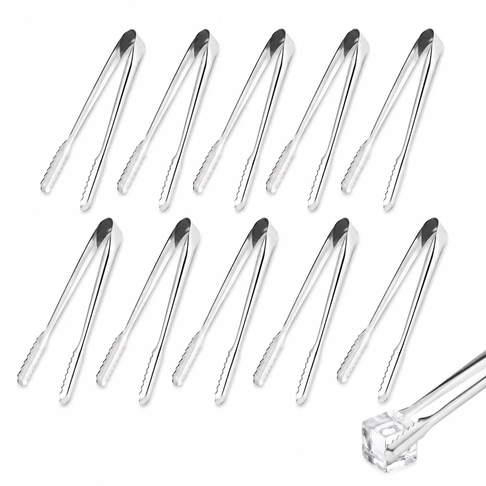 10 Pack 6 Inch Stainless Steel Ice Tongs, Mini Serving Tongs for Appetizers, Sugar, Sweets, Small Food Tongs for Kitchen, Bar, Wedding, Party & Buffet, Dishwasher Safe