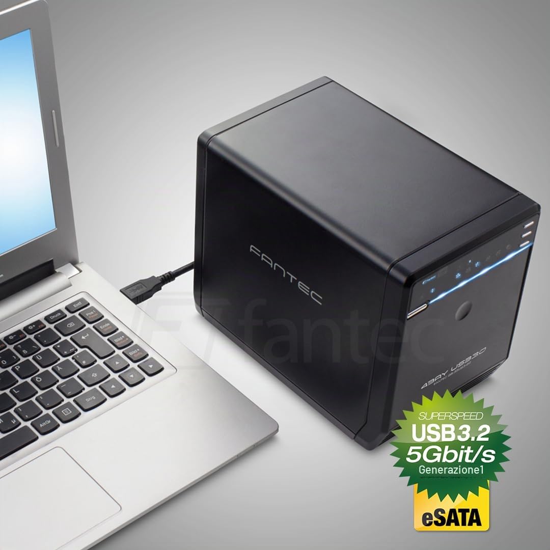 FANTEC QB-35US3R Box Case Esterno per 4x Hard Disk SATA I/II/III da 9,89cm (3,5"), USB 3.0 SUPERSPEED, eSATA, RAID (modalità 0/1/3/5/10/BIG), Ventola da 80 mm con Sensore Termico, XP/Vista/7/8/8.1/10, Mac OS, Linux, Nero